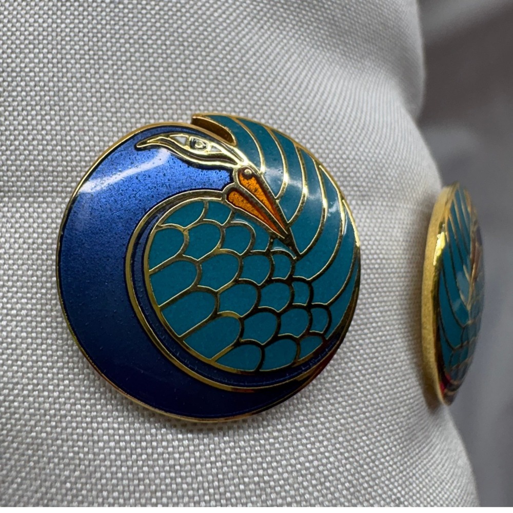 Laurel Burch Mynah Bird Earrings Womens OS Blue Excellent 1980s Enamel Studs
